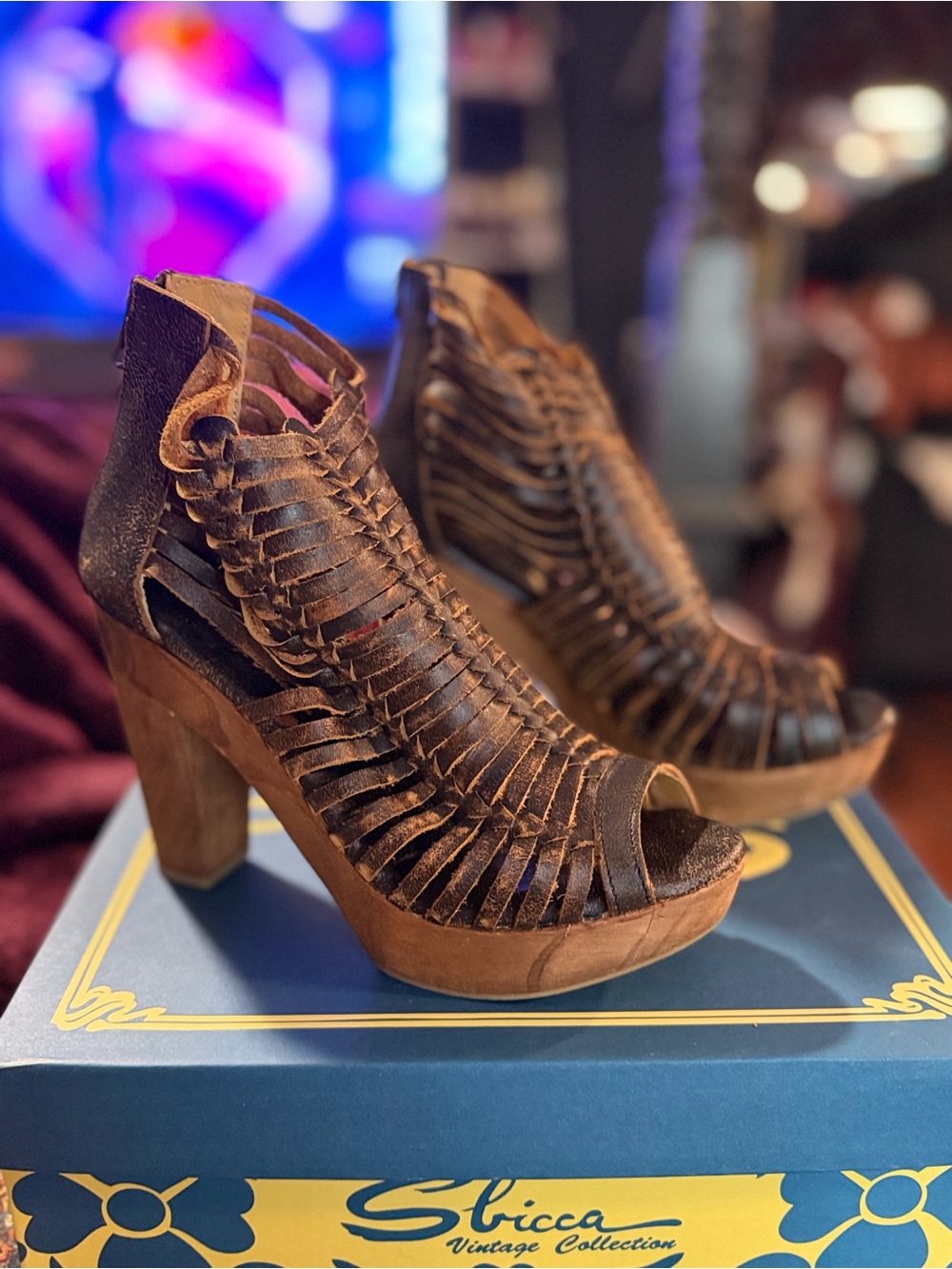 Slicca YANI- Brown Woven Leather Platform Heels size 8